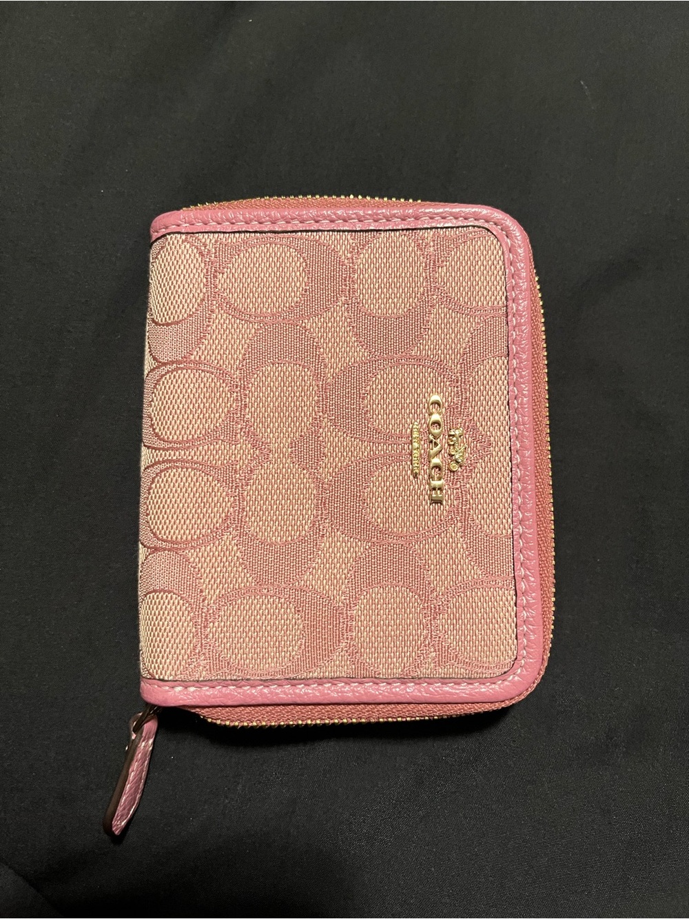 Coach Pink Signature Zip Around Card Case Wallet